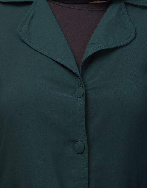 Chic Abaya with a coat collar and buttoned front in self-fabric In the Shade of Green