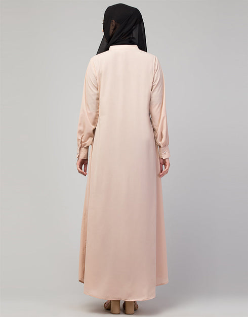 Trendy Basic abaya with front opening and hidden placket in the Shade Skin