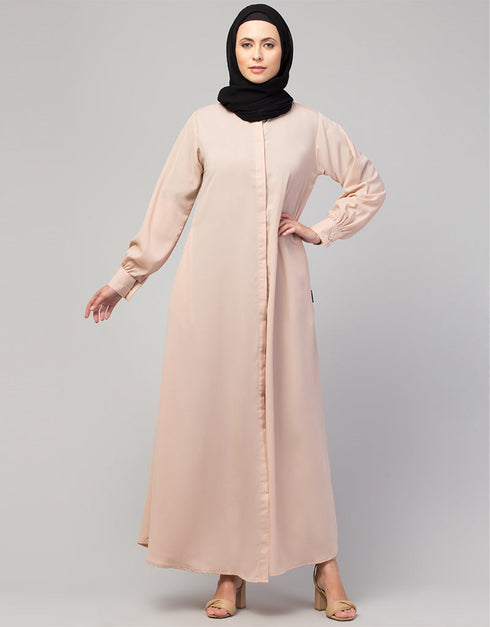 Trendy Basic abaya with front opening and hidden placket in the Shade Skin