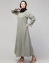 Dubai Abaya with front opening and hidden placket for everyday wear in Color Sage Green