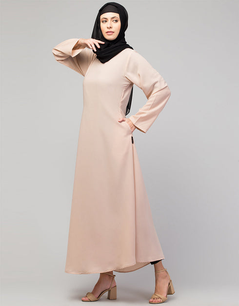 Islamic Abaya in a Round Neckline and A-line Style for Everyday Comfort In the Shade of Skin