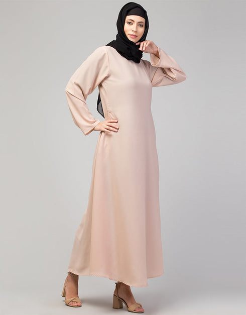 Islamic Abaya in a Round Neckline and A-line Style for Everyday Comfort In the Shade of Skin