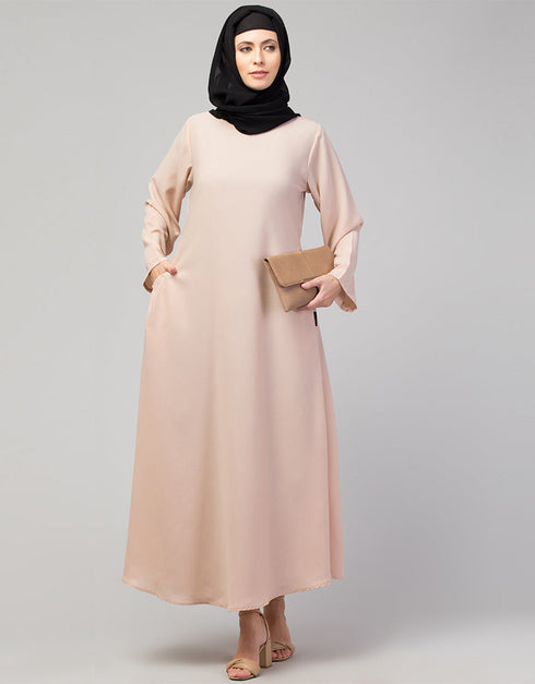 Islamic Abaya in a Round Neckline and A-line Style for Everyday Comfort In the Shade of Skin
