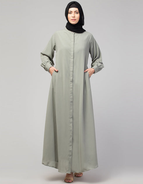 Modest Abaya with Round Neckline and A-line Silhouette for Daily Wear In the Color Sage Green
