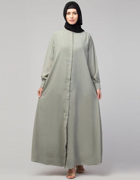 Modest Abaya with Round Neckline and A-line Silhouette for Daily Wear In the Color Sage Green