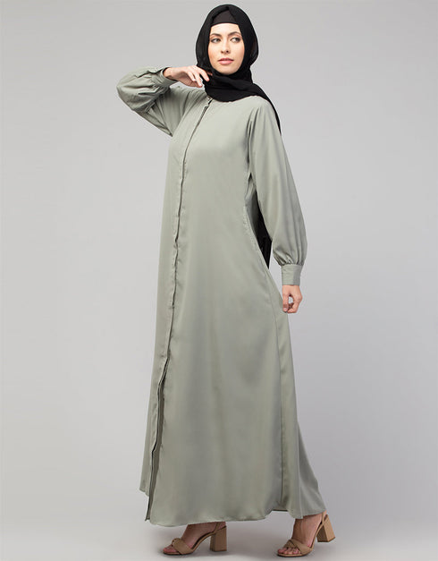 Modest Abaya with Round Neckline and A-line Silhouette for Daily Wear In the Color Sage Green