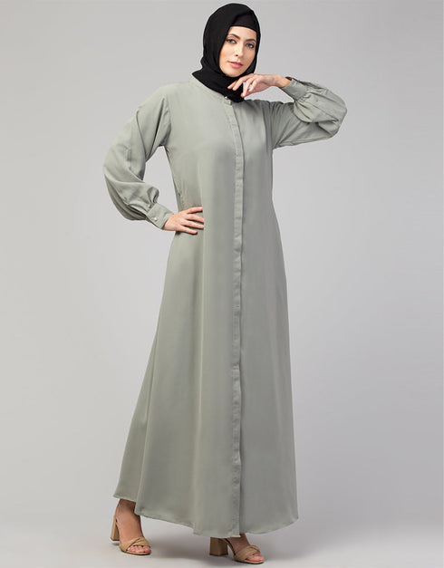 Modest Abaya with Round Neckline and A-line Silhouette for Daily Wear In the Color Sage Green