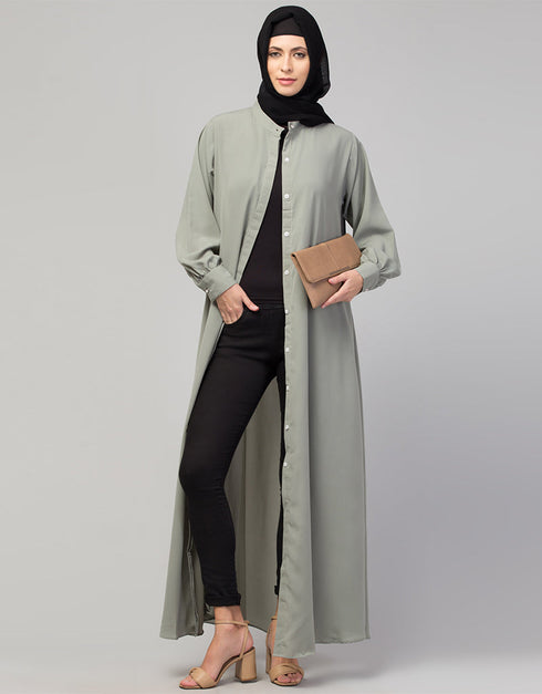 Modest Abaya with Round Neckline and A-line Silhouette for Daily Wear In the Color Sage Green