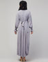 Trendy Smoking sleeve abaya with pleats at the chest for a stylish Sky Grey
