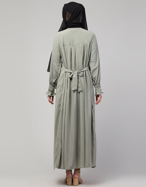 Modern Smoking sleeve abaya with pleats at the chest In the Shade Sage Green