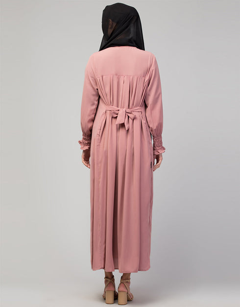 Dubai Abaya with pleats and bell sleeves stylish look In the Shade of Lt Pink