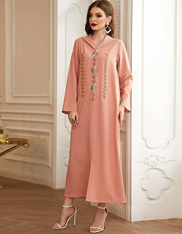 Islamic women Golden Embroidered Maxi Dress