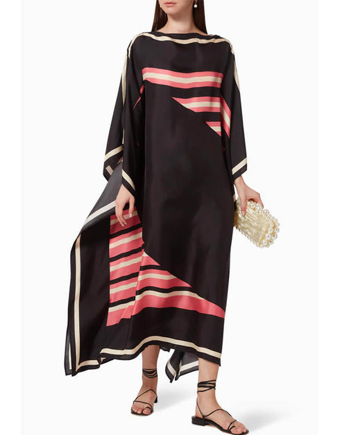 Black Soft Silk Crepe Kaftan Closure View