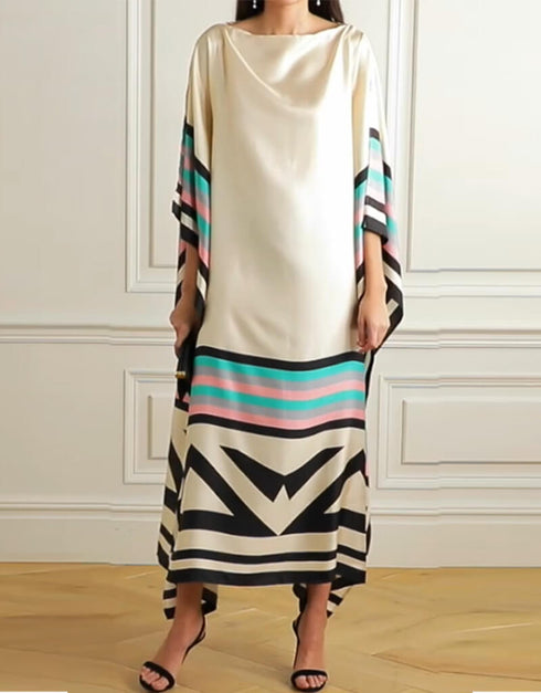 Beige Soft Satin Silk Kaftan