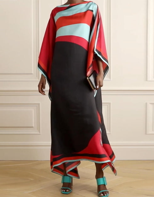 Black And Red Soft Satin Silk Kaftan