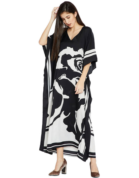 Black And White Fancy Soft Silk Crepe Kaftan designer kaftan