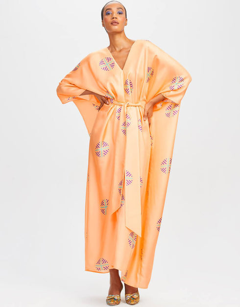 Peach Fancy Soft Satin Silk Kaftan