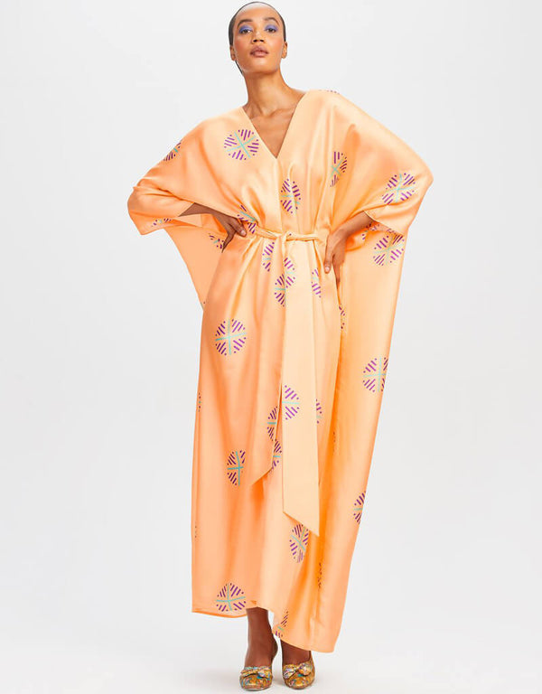 Peach Fancy Soft Satin Silk Kaftan