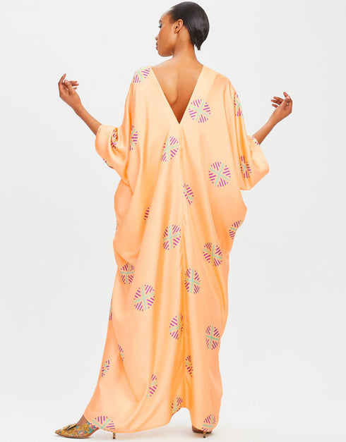 Peach Fancy Soft Satin Silk Kaftan Closure View