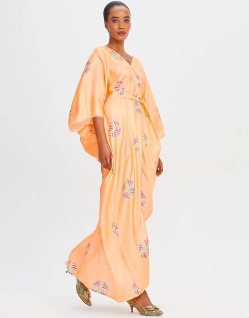 Peach Fancy Soft Satin Silk Kaftan Back View