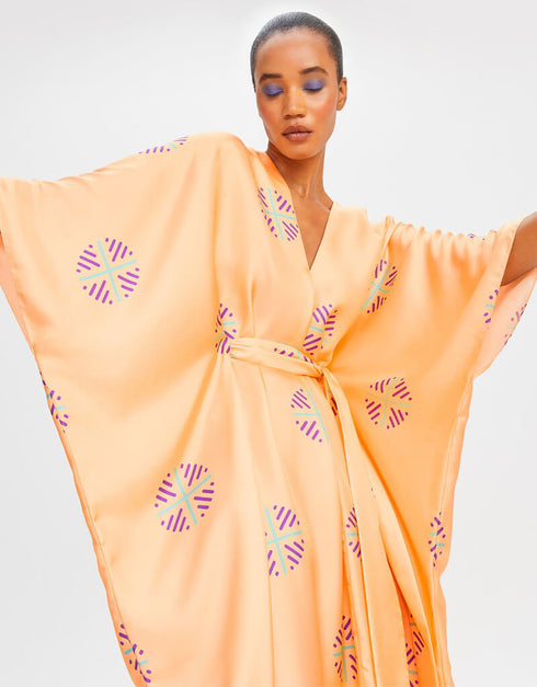 Peach Fancy Soft Satin Silk Kaftan Buy Luxury Silk Kaftan