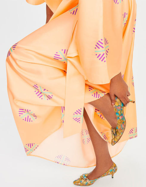 Peach Fancy Soft Satin Silk Kaftan