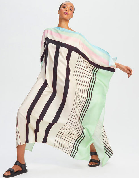 Cream Fancy Soft Satin Silk Kaftan Closure View