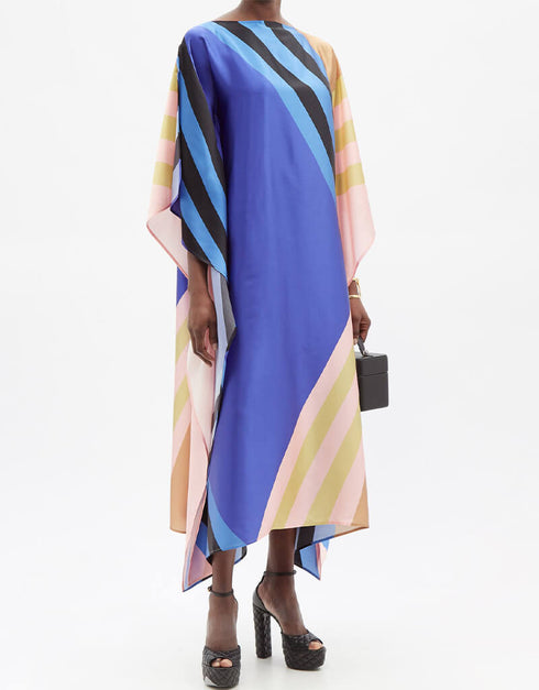 Blue Fancy Soft Satin Silk Kaftan Back View