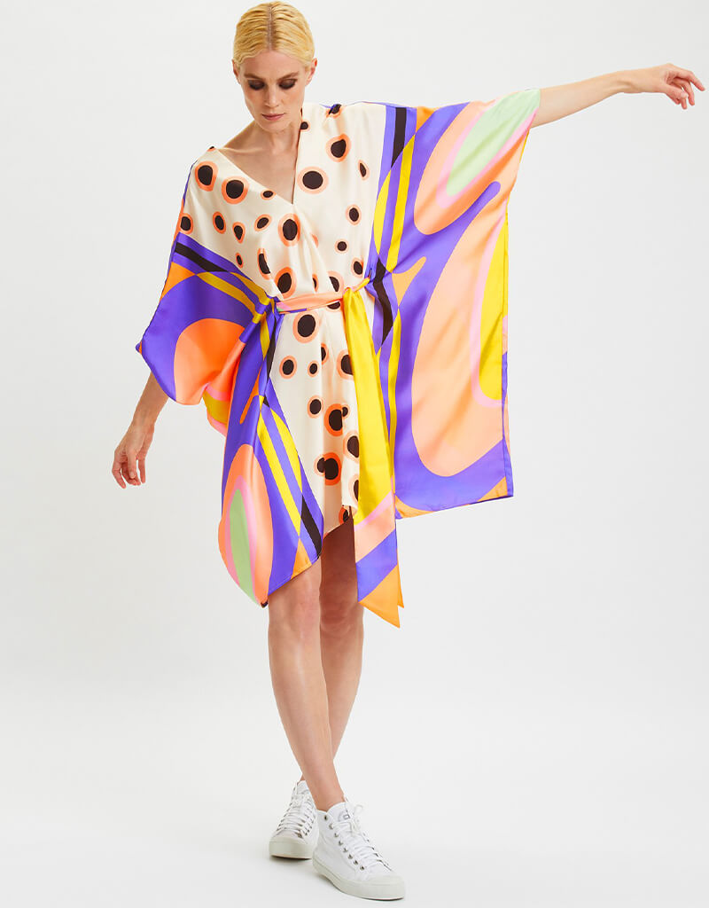 Multi Fancy Soft Silk Crepe Kaftan Co-Ord Set