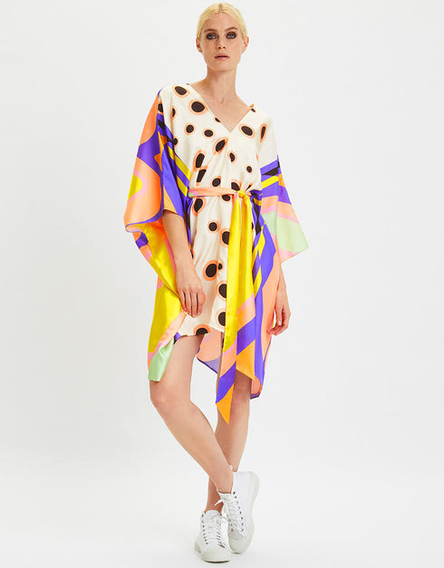 Multi Fancy Soft Satin Silk Kaftan Back View