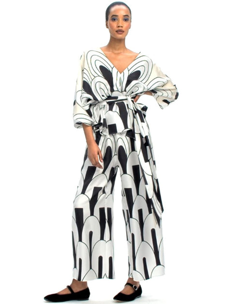 White & Black Soft Satin Silk Kaftan