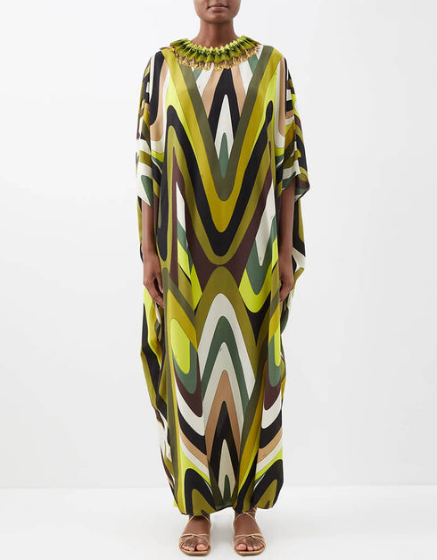 Barf Green Latest Printed Maxi Dress Closure View