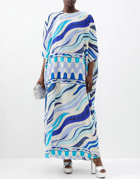 Sky Blue Latest Printed Maxi Dress