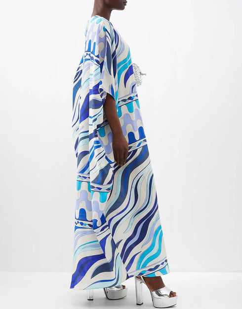 Sky Blue Latest Printed Maxi Dress Back View