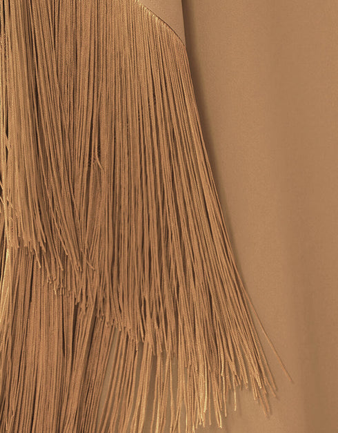 Beige V-Neck Style Fringed Kaftans maxikaftan