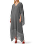 Grey V-Neck Style Fringed Kaftans Closure View