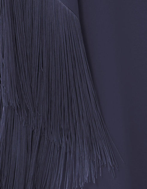 Navy Blue V-Neck Style Fringed Kaftans Salwar Kameez