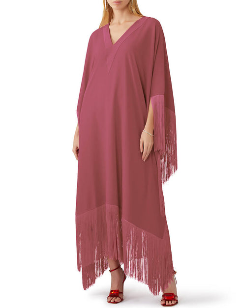 Salmon V-Neck Style Fringed Kaftans Closure View