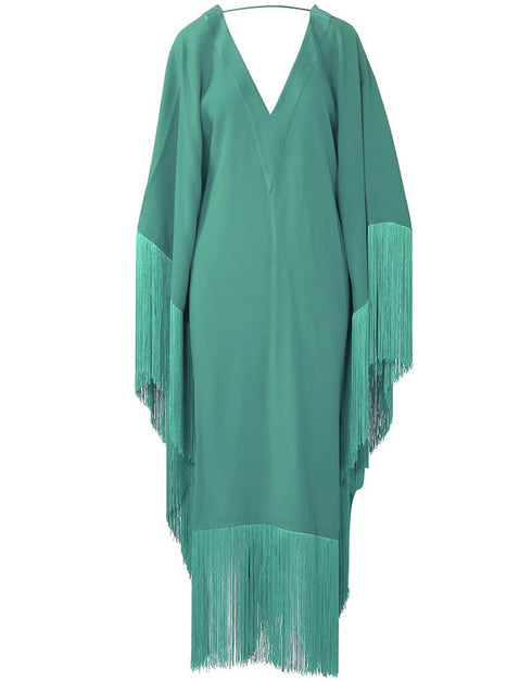 Turqouise Green V-Neck Style Fringed Kaftans Back View