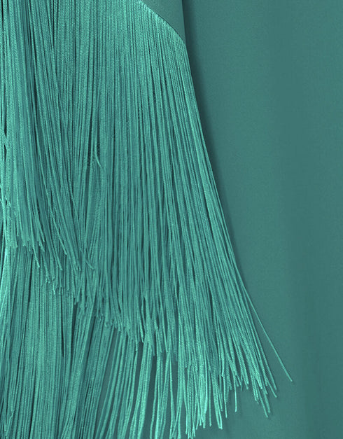 Turqouise Green V-Neck Style Fringed Kaftans Luxury Silk Kaftan