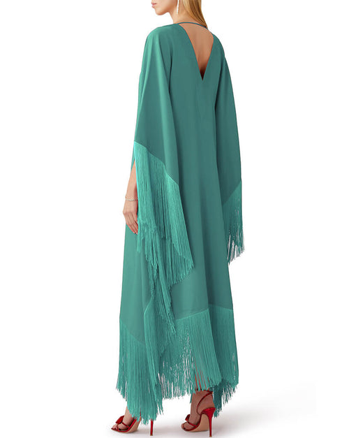 Turqouise Green V-Neck Style Fringed Kaftans Buy Luxury Silk Kaftan