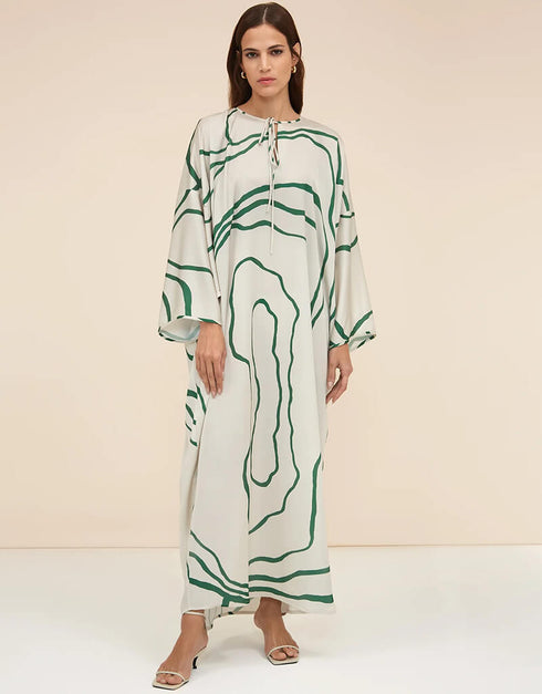 Green Latest Printed Maxi Dress Closure View