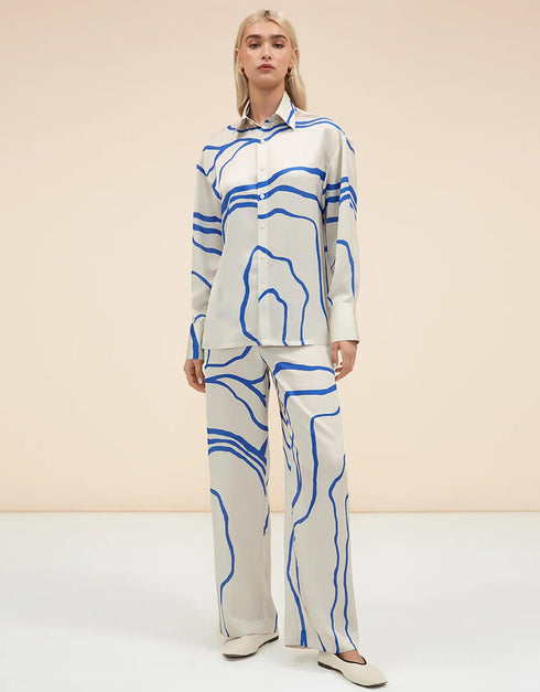 Blue Latest Printed Oversize Shirt & Pant
