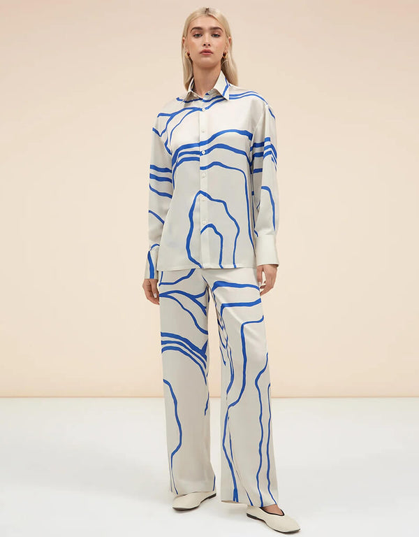 Blue Latest Printed Oversize Shirt & Pant