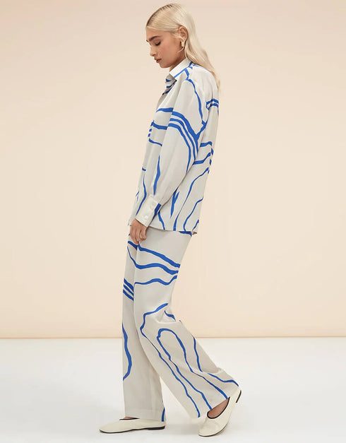 Blue Latest Printed Oversize Shirt & Pant Closure View