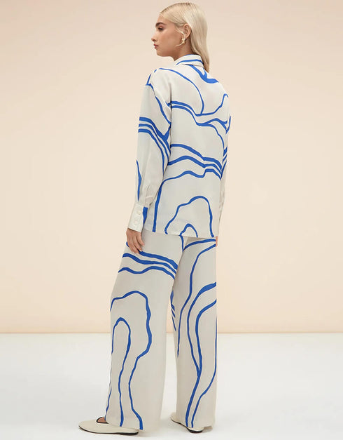 Blue Latest Printed Oversize Shirt & Pant Back View