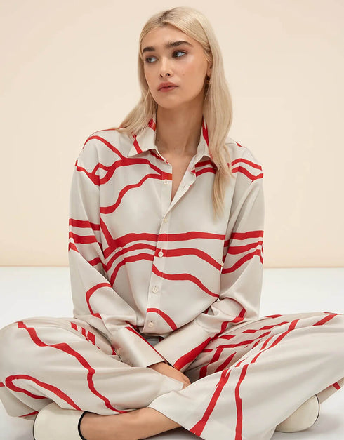 Red Latest Printed Oversize Shirt & Pant Back View