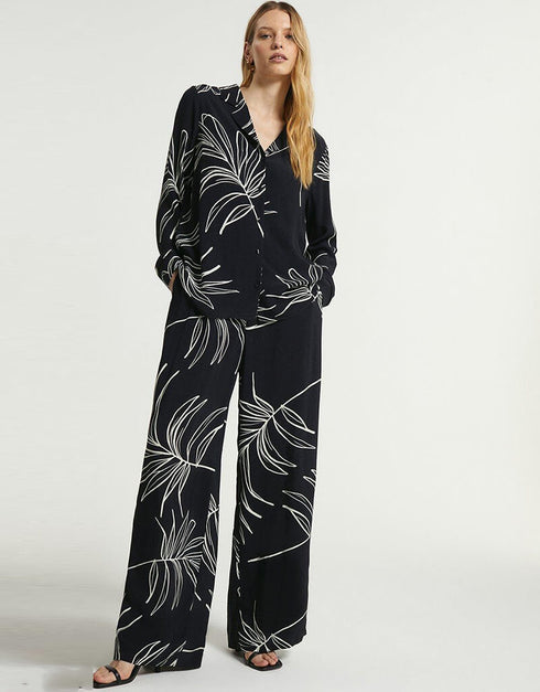 Black Latest Printed Oversize Shirt & Pant Back View