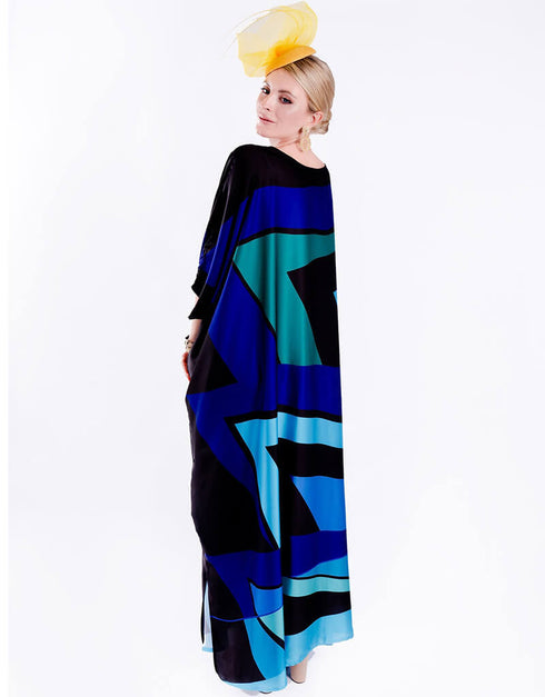 Curious Blue Heavy Designer Digital Printed Maxi Style Dress womens kaftan