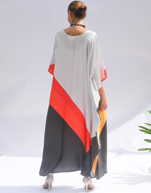 Lavender Grey Heavy Designer Digital Printed Maxi Style Dress pretty Kaftan